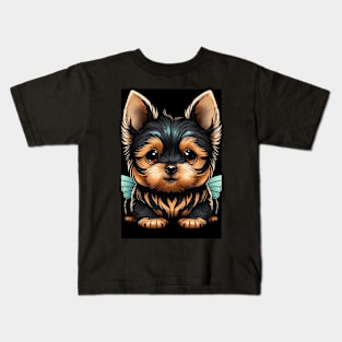 Super Cute Yorkshire Terrier Puppy Portrait Kids T-Shirt